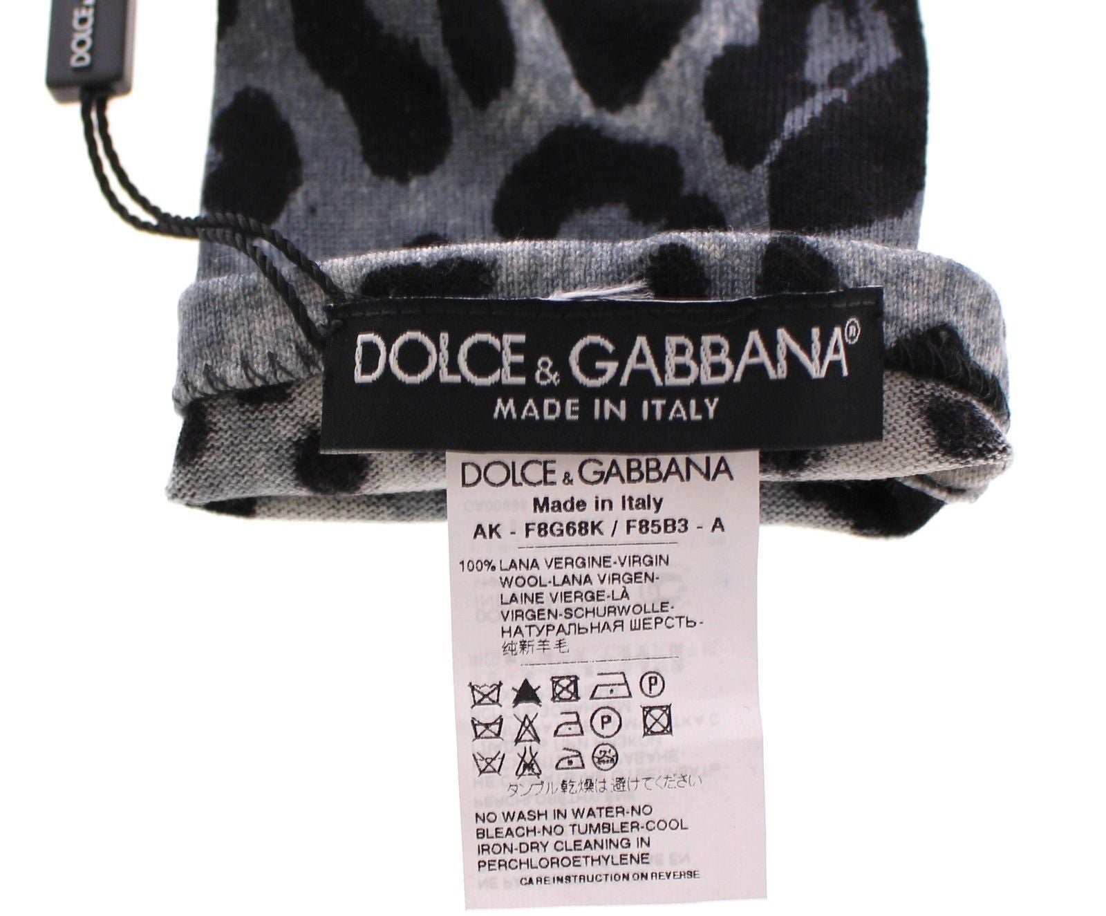 Blue Classic Leopard Print Long Wool Gloves