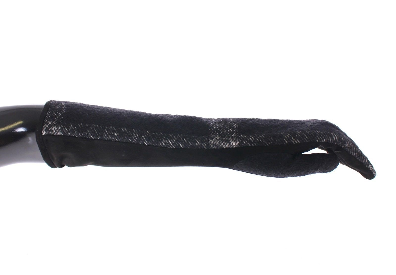 Black Lambskin Leather Wool Elbow Gloves Silk