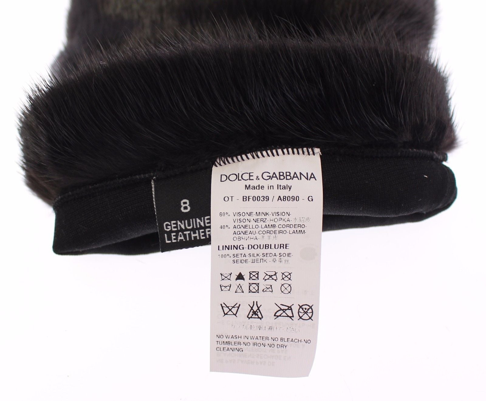 Black Mink Fur Lambskin Suede Leather Gloves
