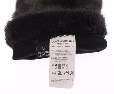 Black Mink Fur Lambskin Suede Leather Gloves