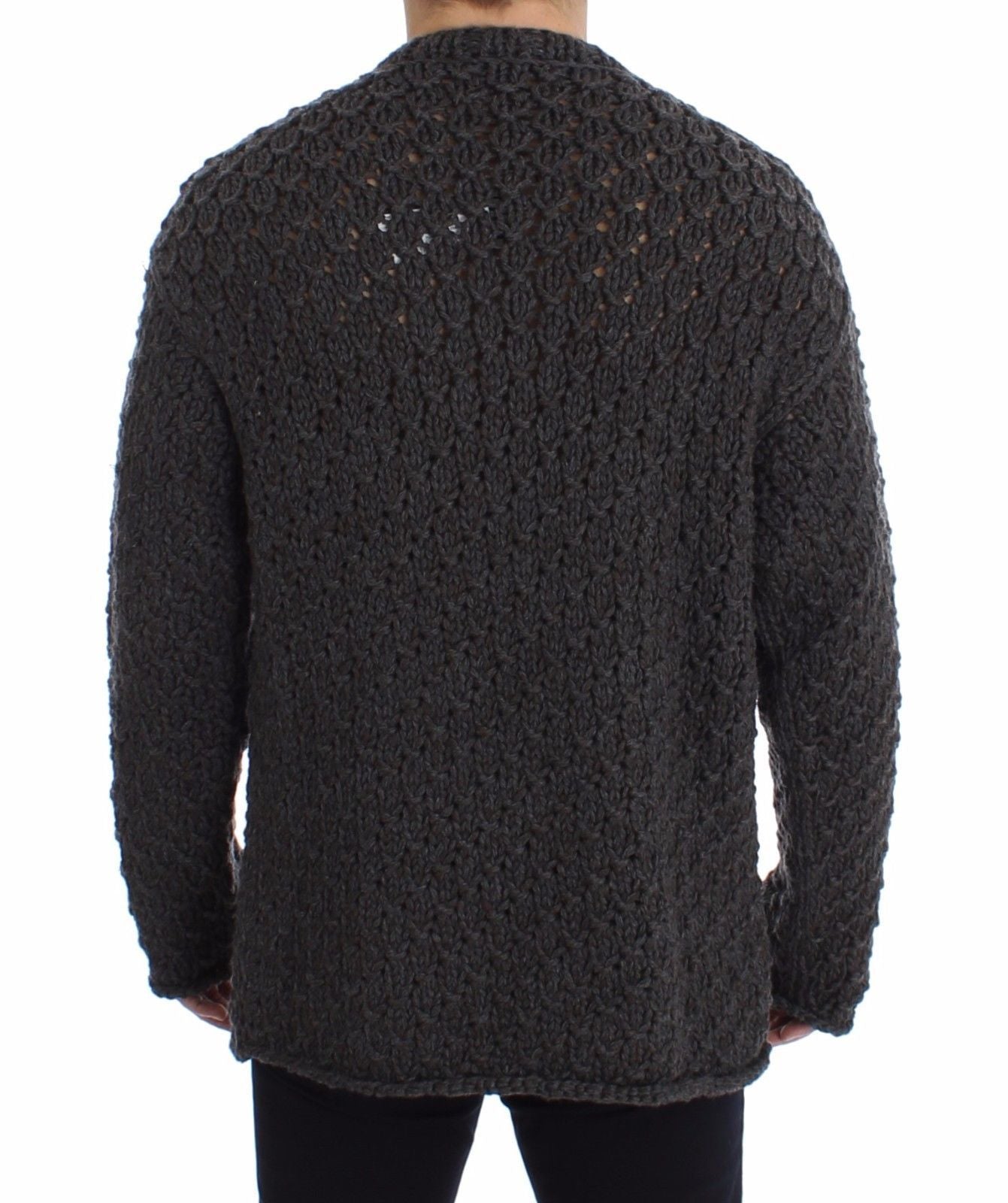 Gray Wool Knitted Crewneck Sweater Top