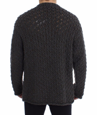 Gray Wool Knitted Crewneck Sweater Top