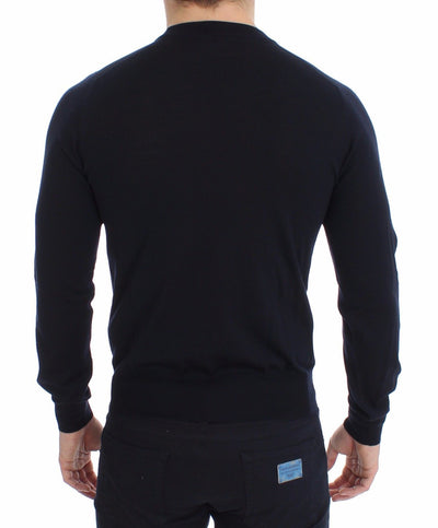 Blue Crewneck Wool Sweater Pullover Top