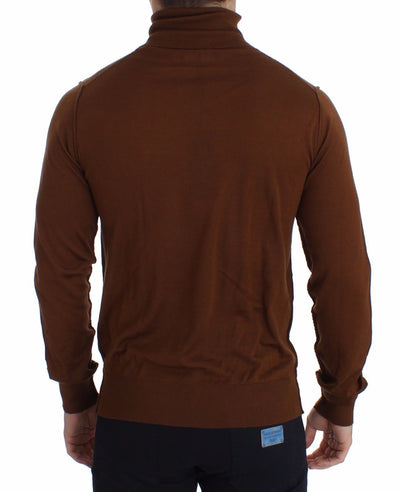 Brown Silk Cashmere Turtleneck Sweater Pullover