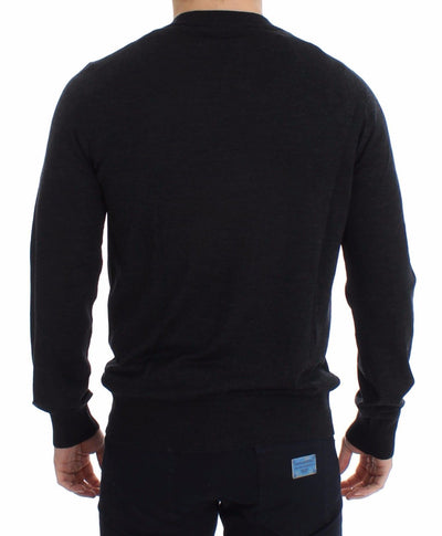 Mens Gray Wool Cardigan Sweater Pullover Top