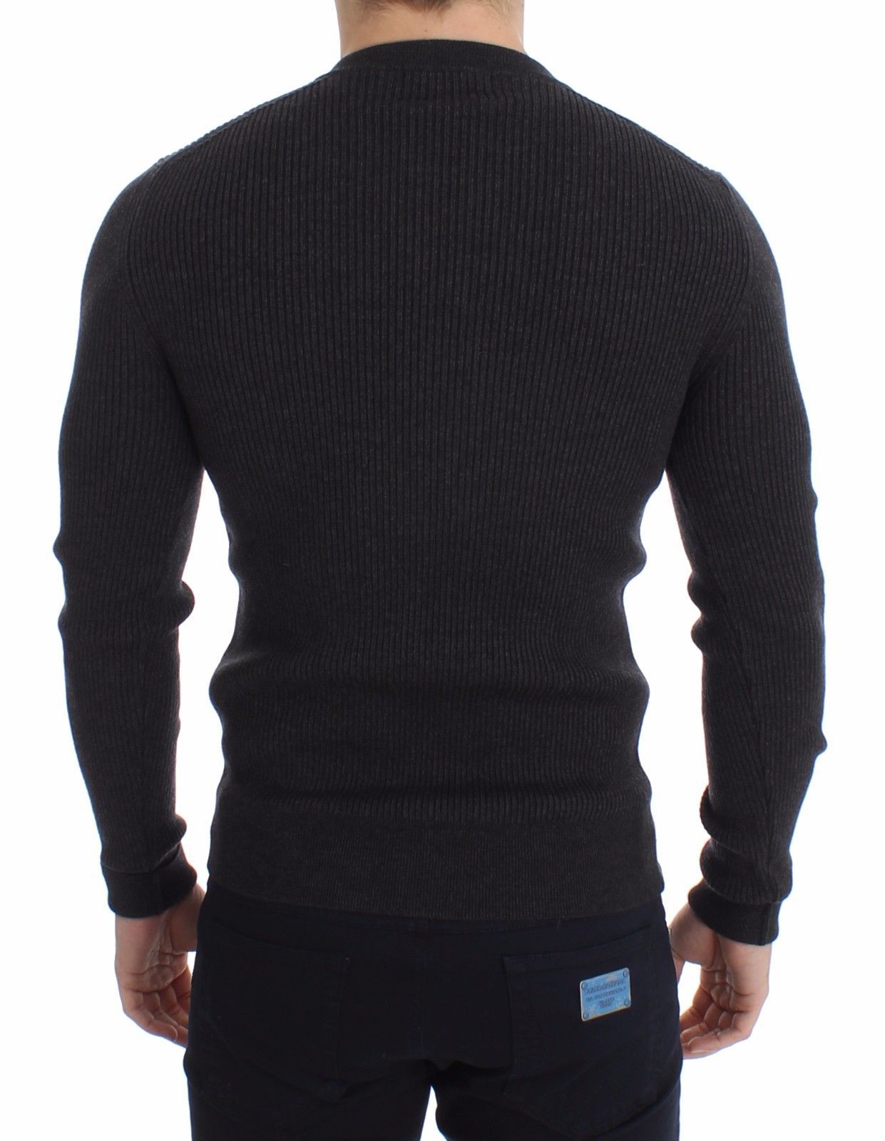 Gray Wool Henley Button Sweater Pullover Top