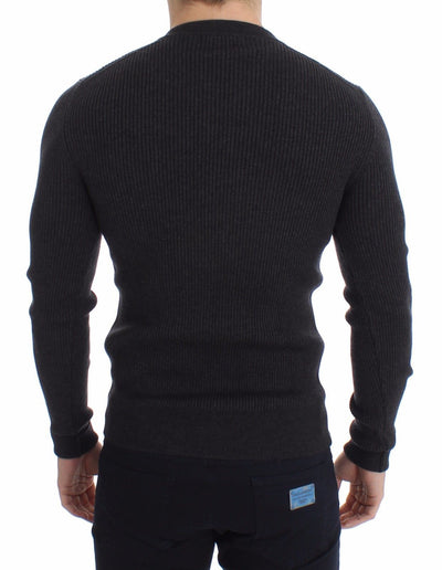Gray Wool Henley Button Sweater Pullover Top