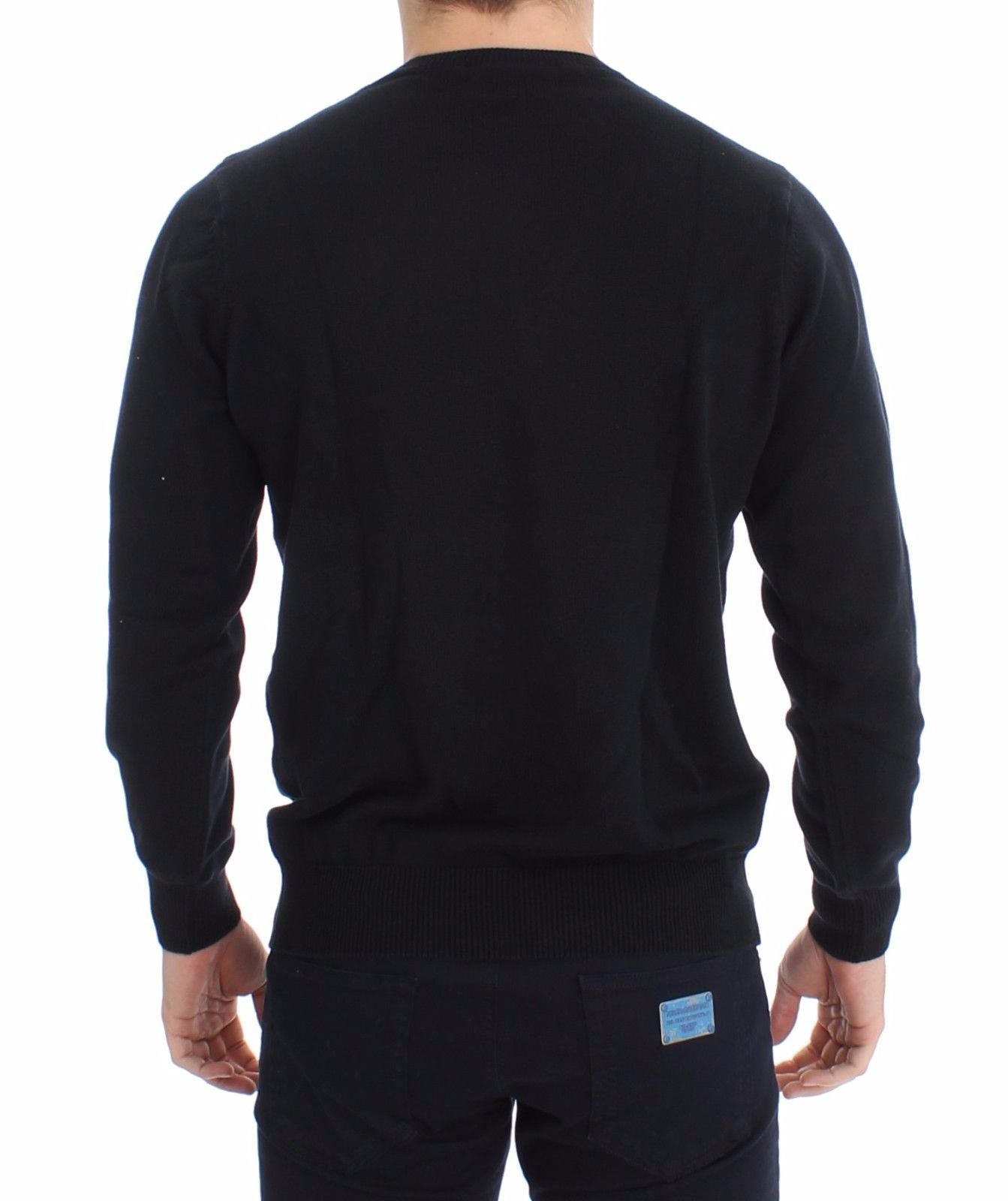 Blue Cotton Cashmere Crew-neck Sweater Pullover