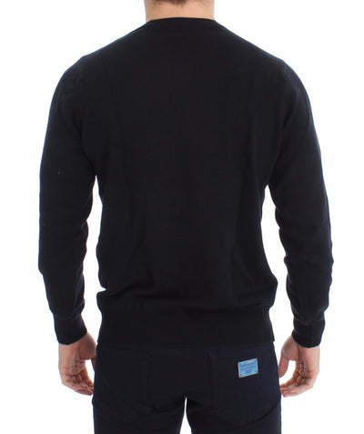 Blue Cotton Cashmere Crew-neck Sweater Pullover