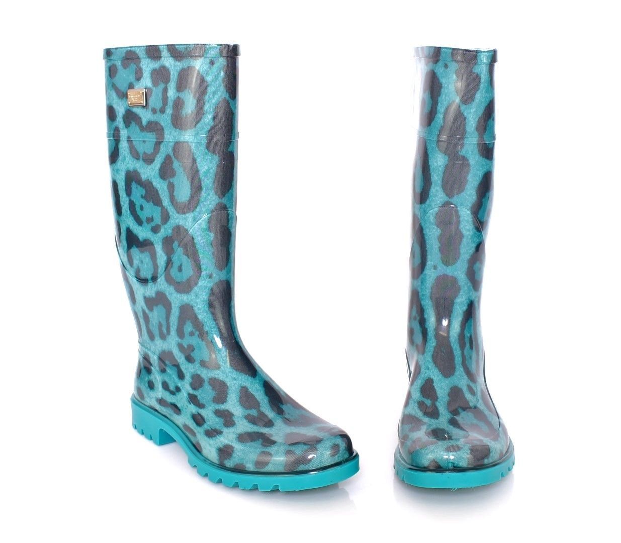Blue Leopard Rubber Rain Boots Shoes Wellies