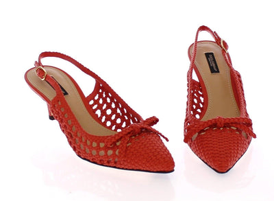 Orange Woven Leather Slingback Pumps Shoes