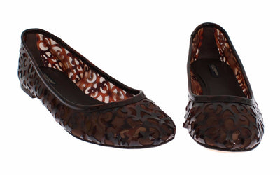 Brown Jacquard PVC Ballet Loafer Flats Shoes