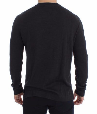 Gray Silk Cashmere V-neck Sweater Pullover