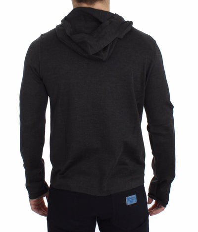 Gray 100% Silk Hooded Sweater Pullover Top