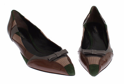 Brown Suede Leather Kitten Heels Shoes