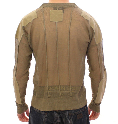 Beige Linen Flax Crewneck Sweater Pullover