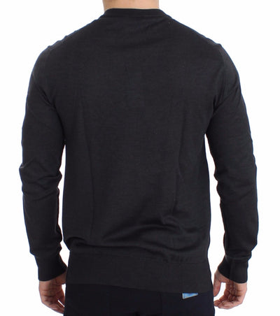 Gray Silk Cashmere V-neck Sweater Pullover