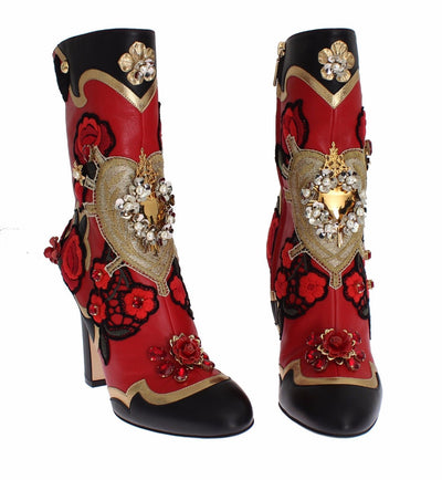 Roses Crystal Gold Heart Leather Boots Shoes