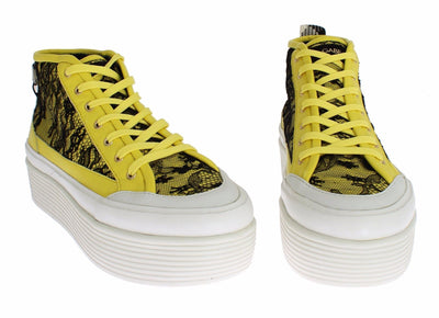 Yellow Leather Floral Lace Sneakers Shoes