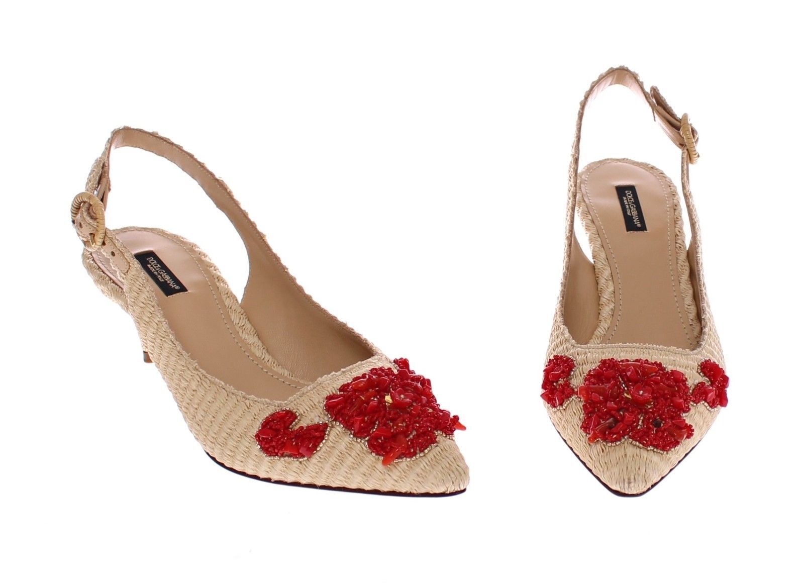 Beige Red Corals Slingbacks Pumps Shoes