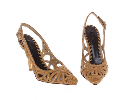 Beige Slingbacks Straw Sandals Shoes Pumps