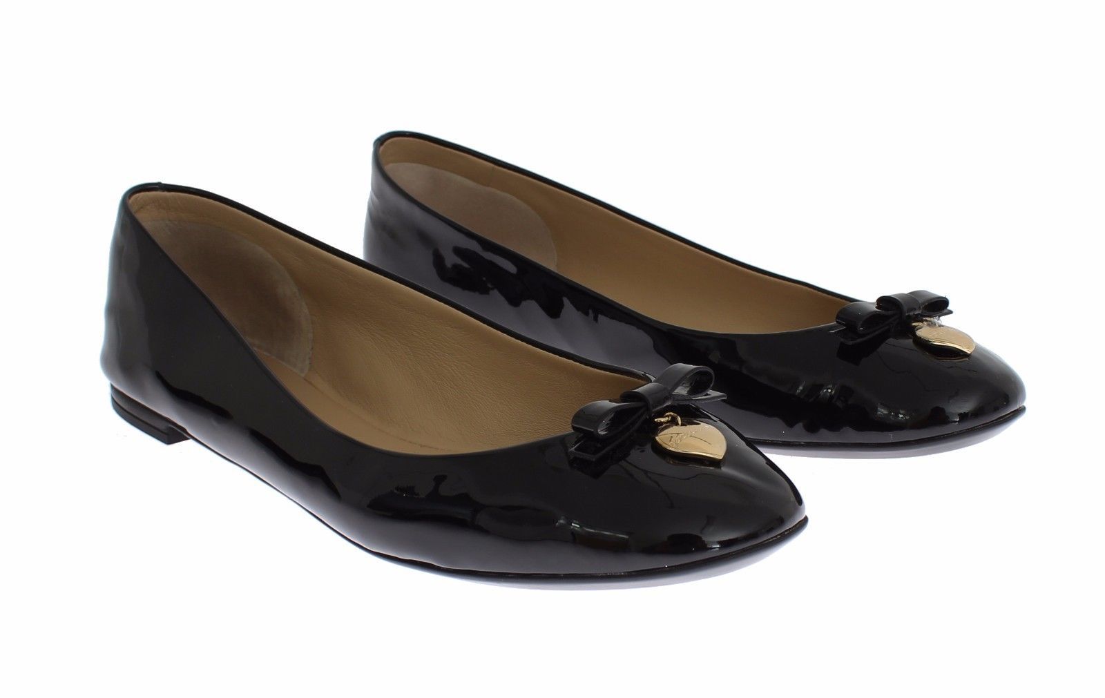 Black Patent Leather Heart Ballet Flat Shoes