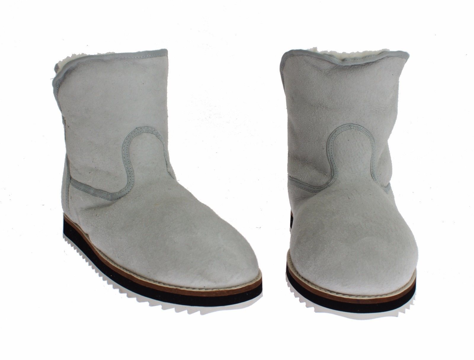 Blue Leather Merino Wool Flat Warm Boots Shoes