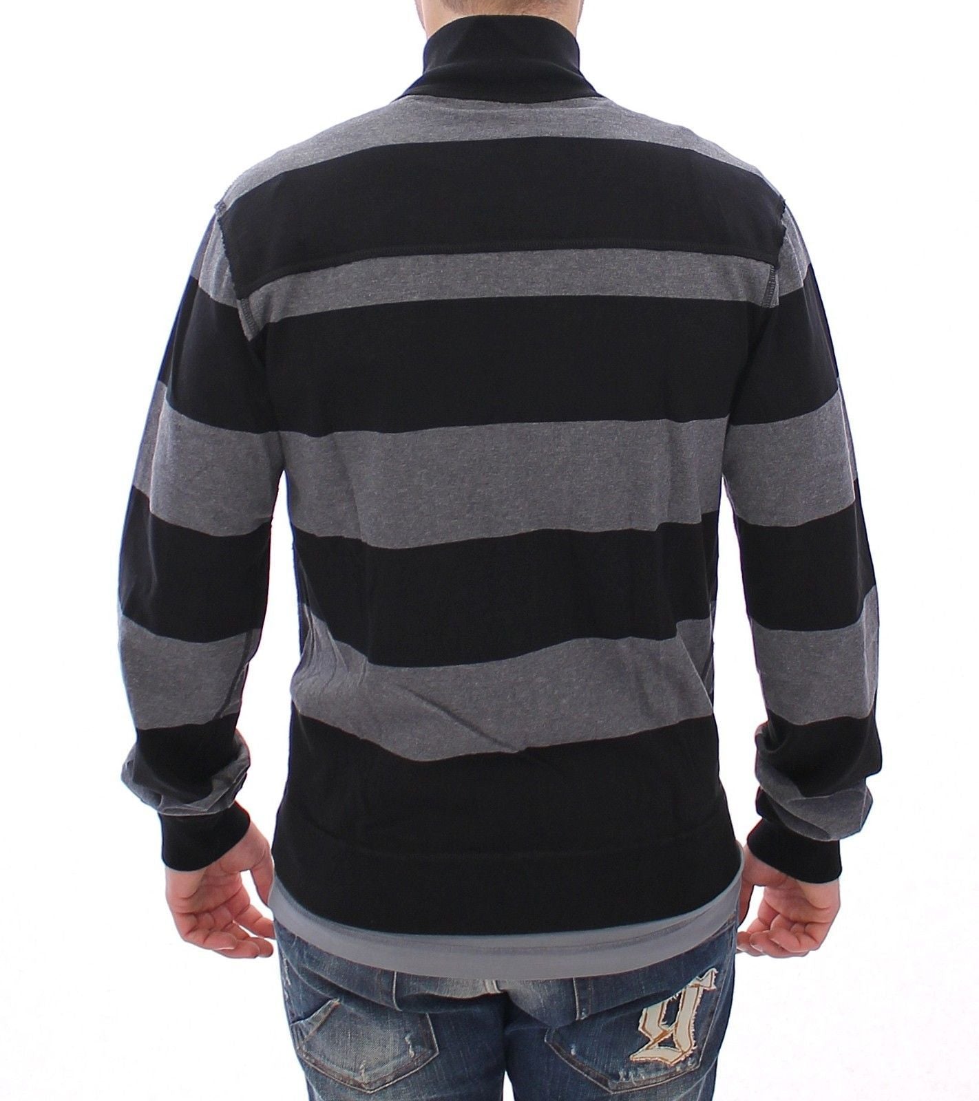 Gray Striped Full Zip Sweater Jacket Jumper