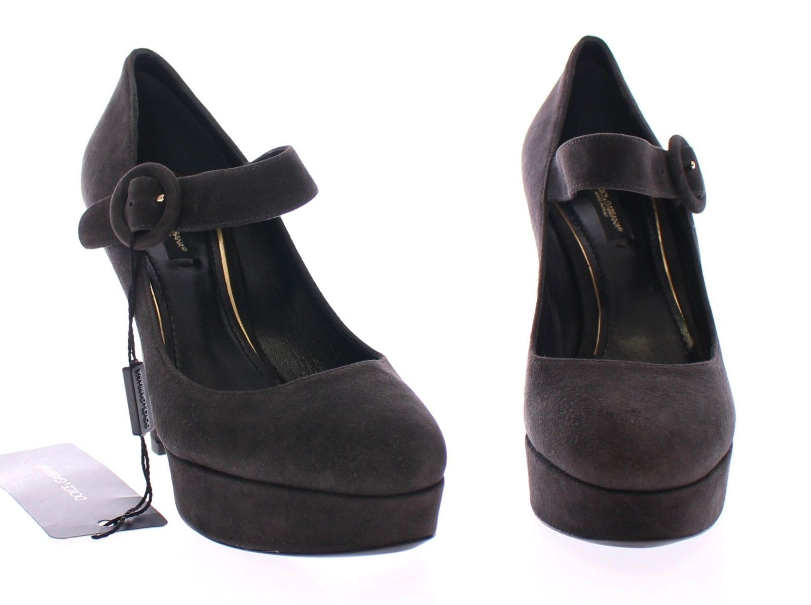 Gray Suede Leather Platform Mary Janes Shoes