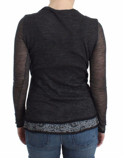 Gray Wool Blend Stretch Long Sleeve Sweater