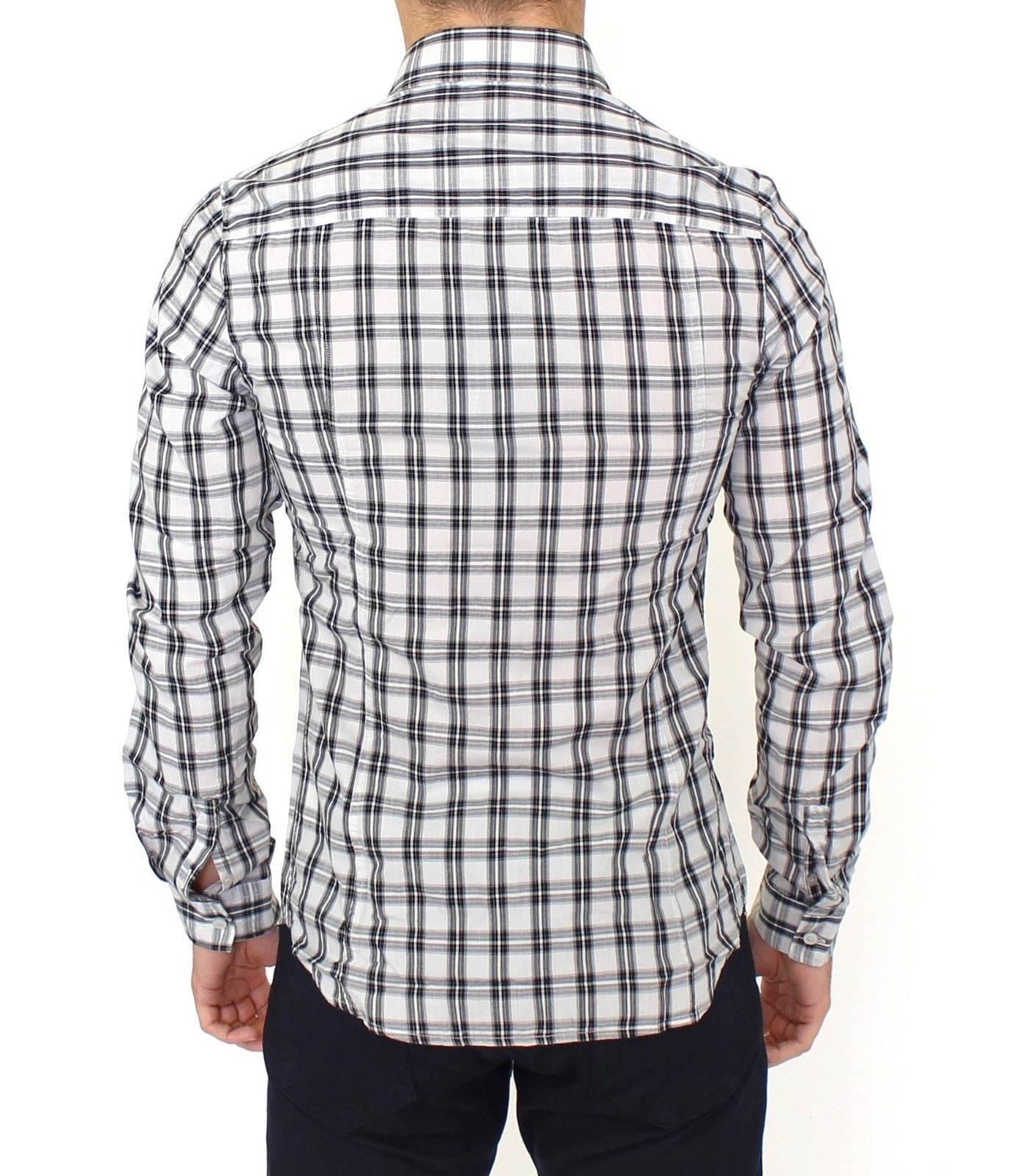 Gray White Checkered Casual Slim Fit Shirt