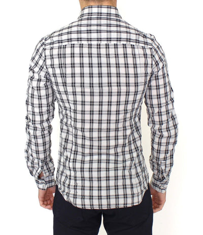 Gray White Checkered Casual Slim Fit Shirt