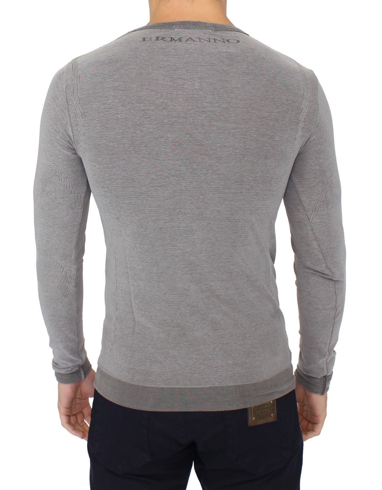 Gray Cotton Stretch V-neck Pullover Sweater