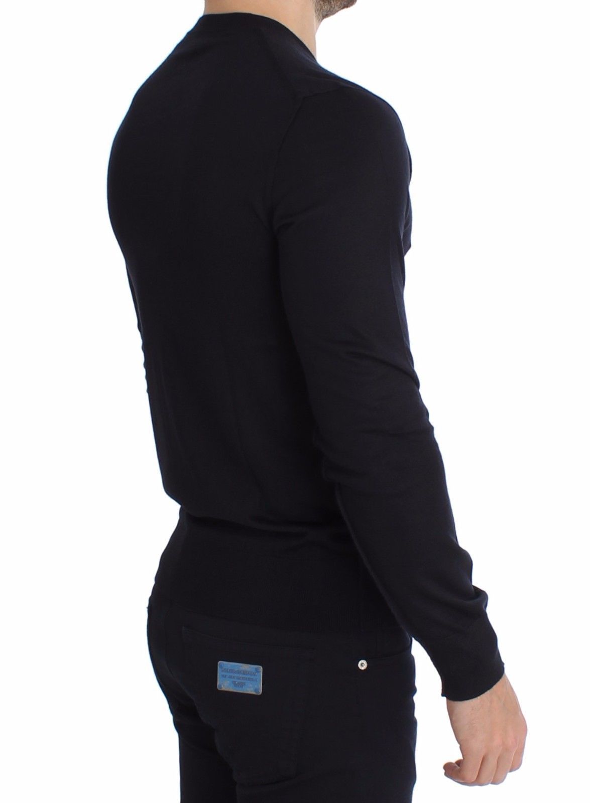 Blue Silk Cashmere V-neck Sweater Pullover