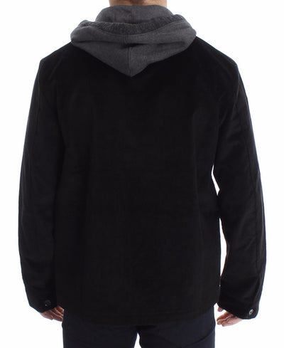Black Gray Knitted Hooded Sweater Pullover