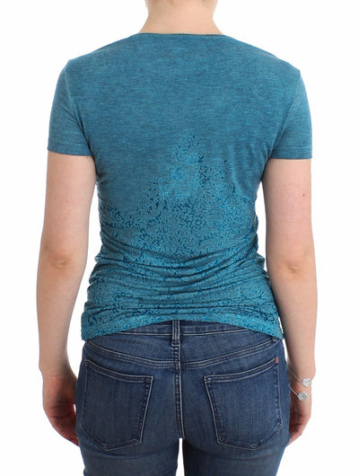 Blue Rayon Printed T-shirt Blouse Top