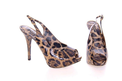 Brown Snakeskin Platform Slingbacks Shoes