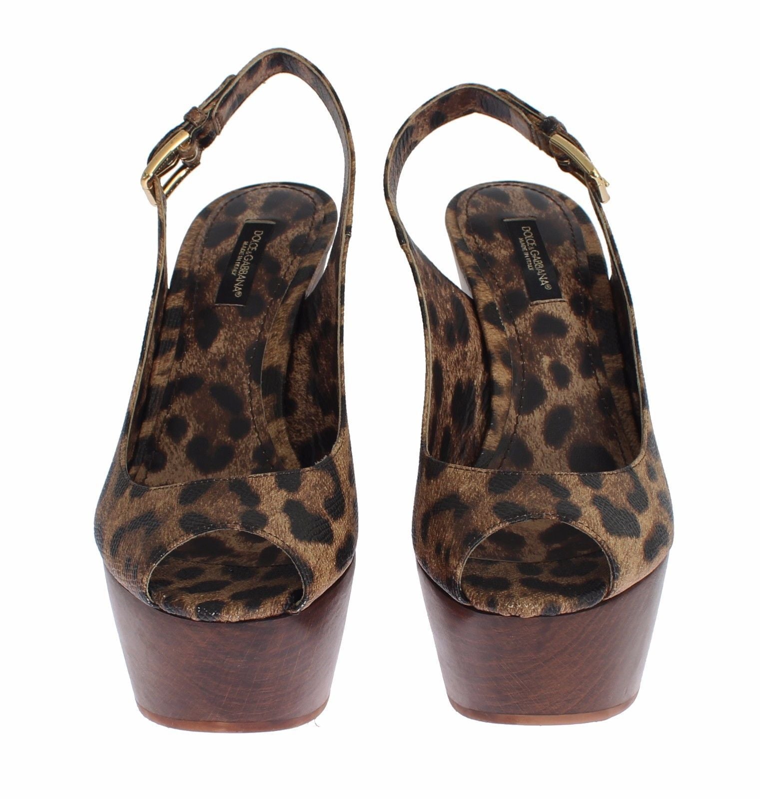 Brown Leopard Leather Platform Sandals Shoes