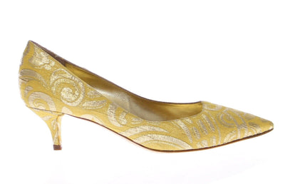 Yellow GOLD Brocade Pumps Pointy Shoes