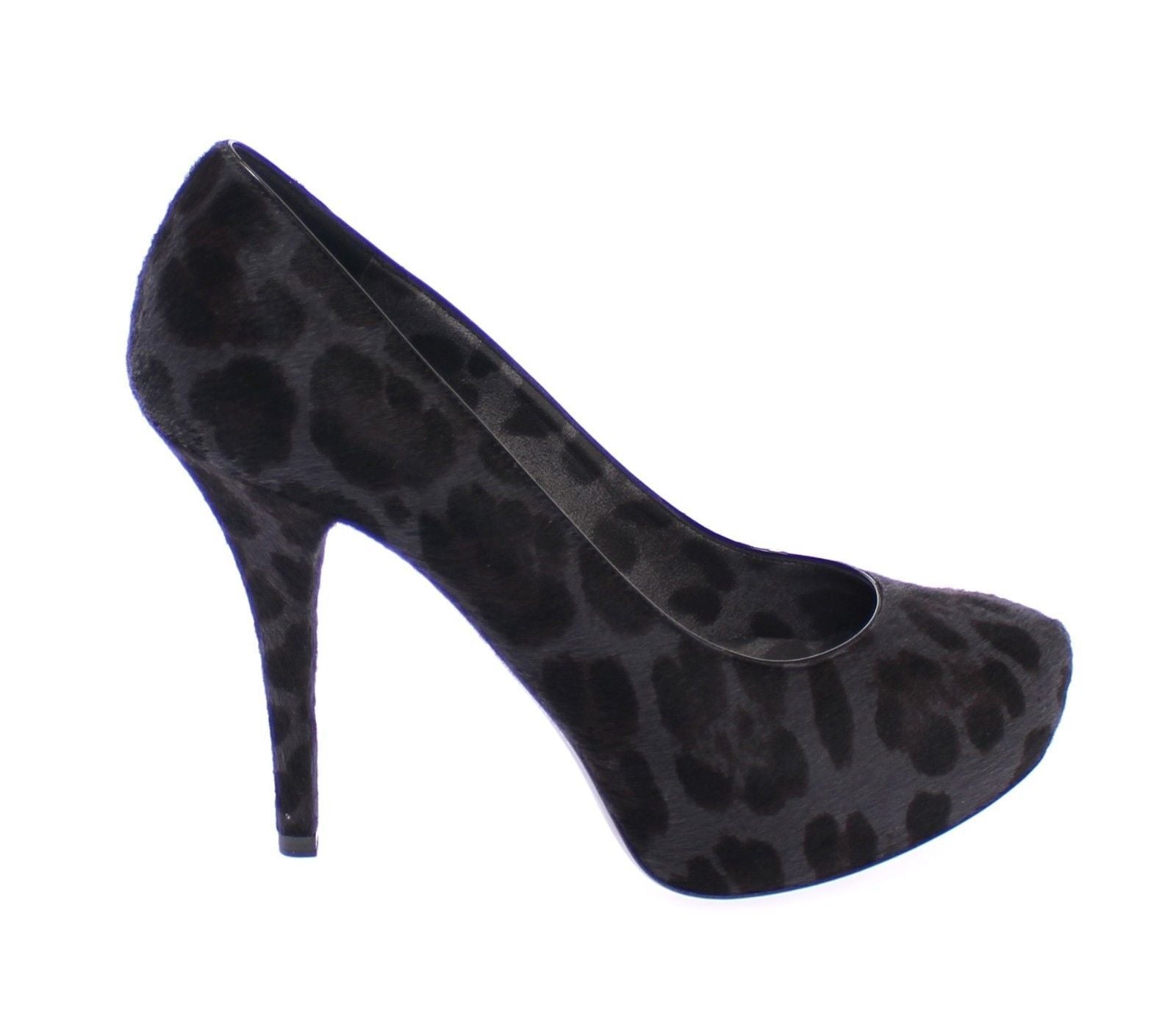 Black Leather Platform Leopard Pumps Shoes