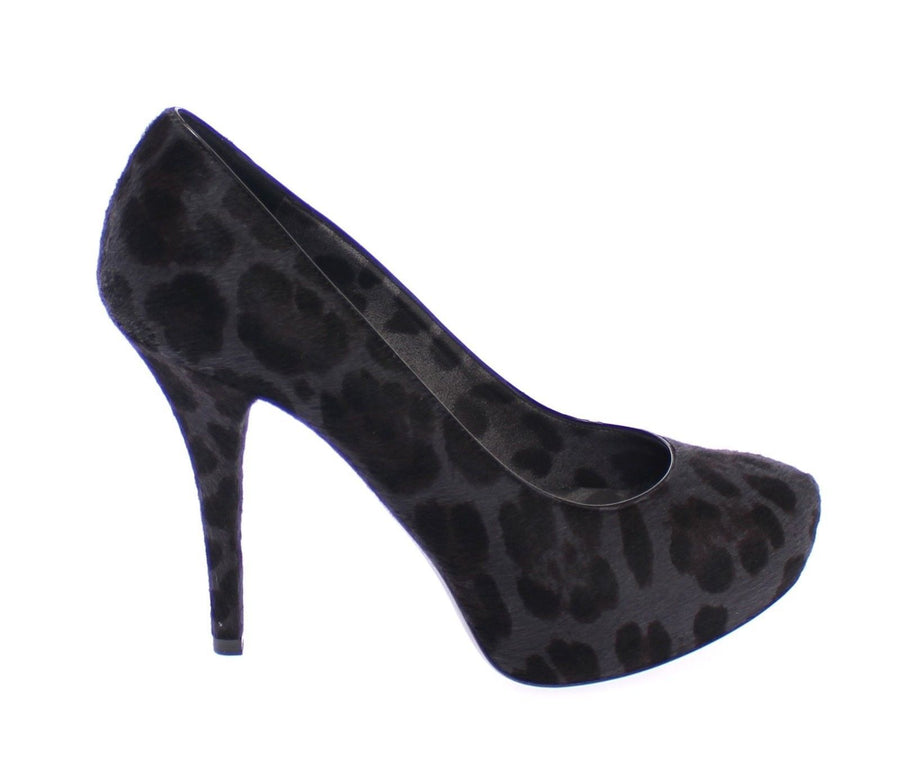 Black Leather Platform Leopard Pumps Shoes