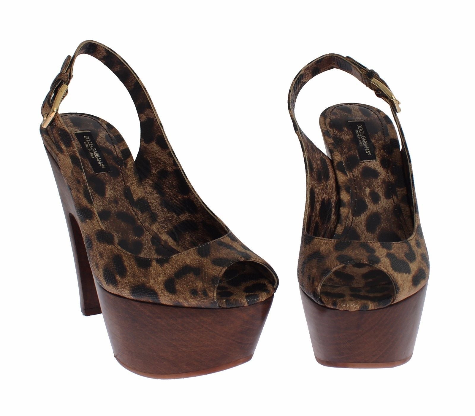 Brown Leopard Leather Platform Sandals Shoes