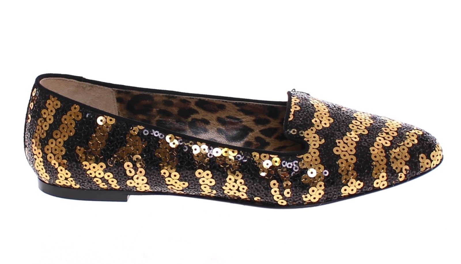 Black Gold Sequined Ballet Flat Shoes
