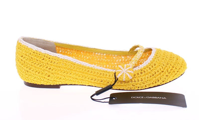 Yellow Viscose Knitted Ballet Flats Shoes