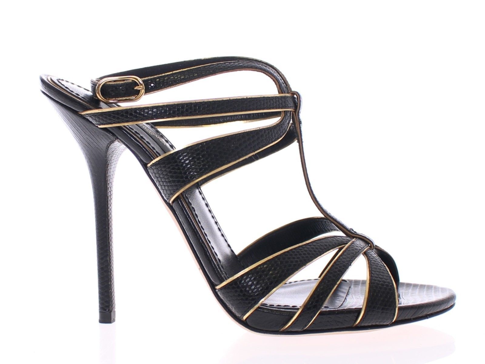 Black Leather Ankle Strap Sandals Shoes
