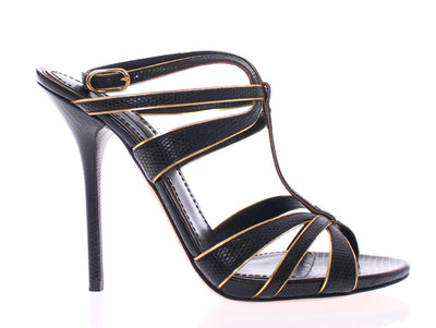 Black Leather Ankle Strap Sandals Shoes