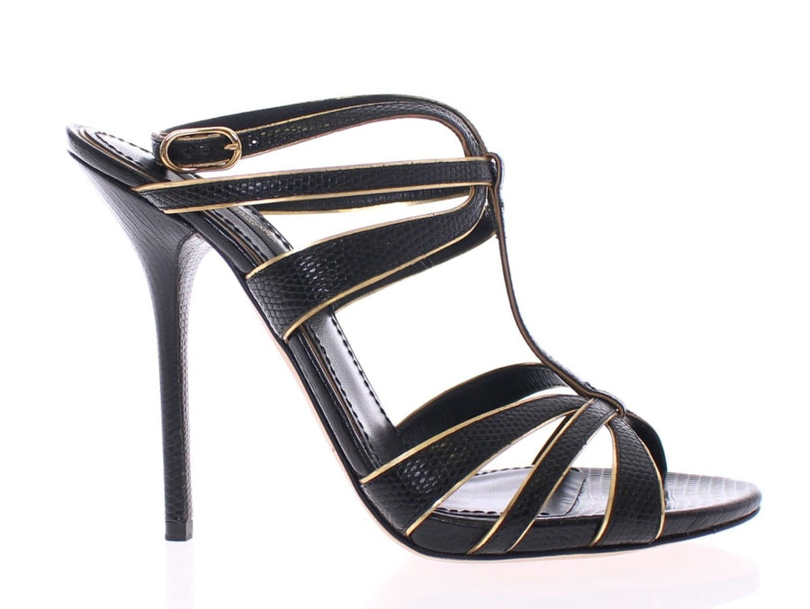 Black Leather Ankle Strap Sandals Shoes