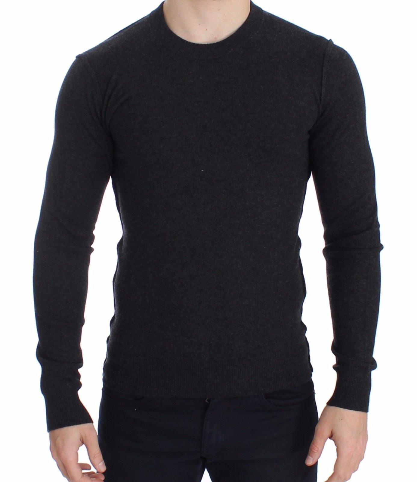 Gray Cashmere Crew-neck Sweater Pullover Top
