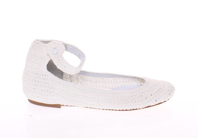 White Cotton Knitted Ballet Flats Shoes