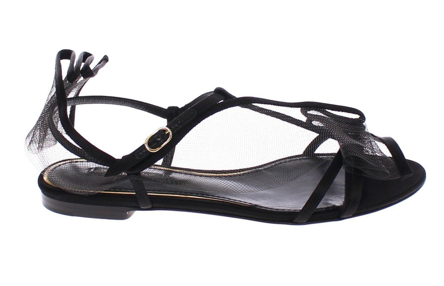 Black Nets Strap Flat Sandals Shoes Scarpe